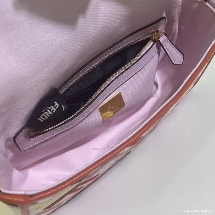Affordable HOT FF Bag Medium In Multi Fendi Pink Baguette Motif Canvas 0507